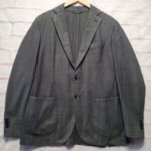 Neiman Marcus Lubiam Windowpane Wool‎ Sport Coat Blazer 40R Gray Made In Italy